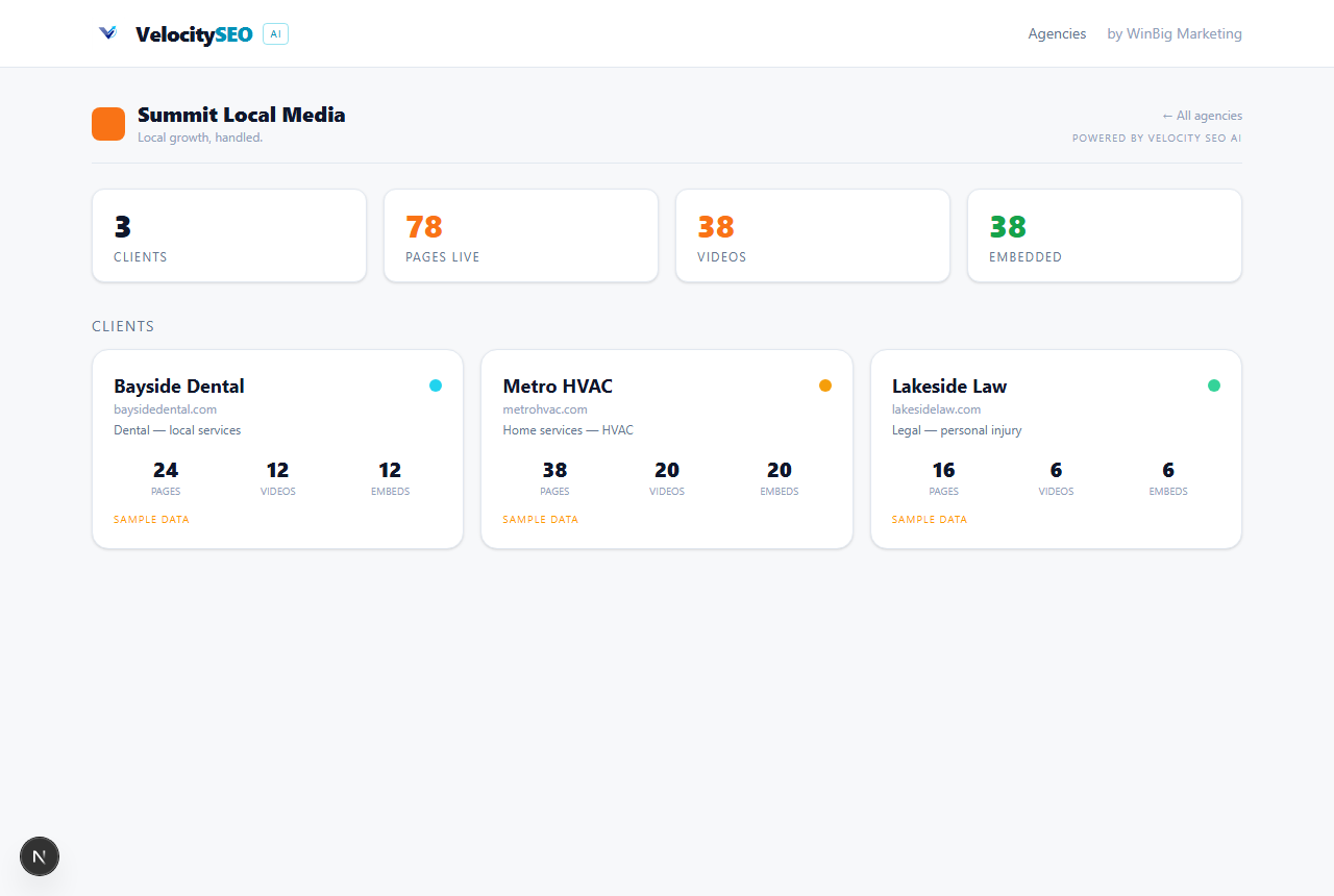 Velocity SEO AI dashboard